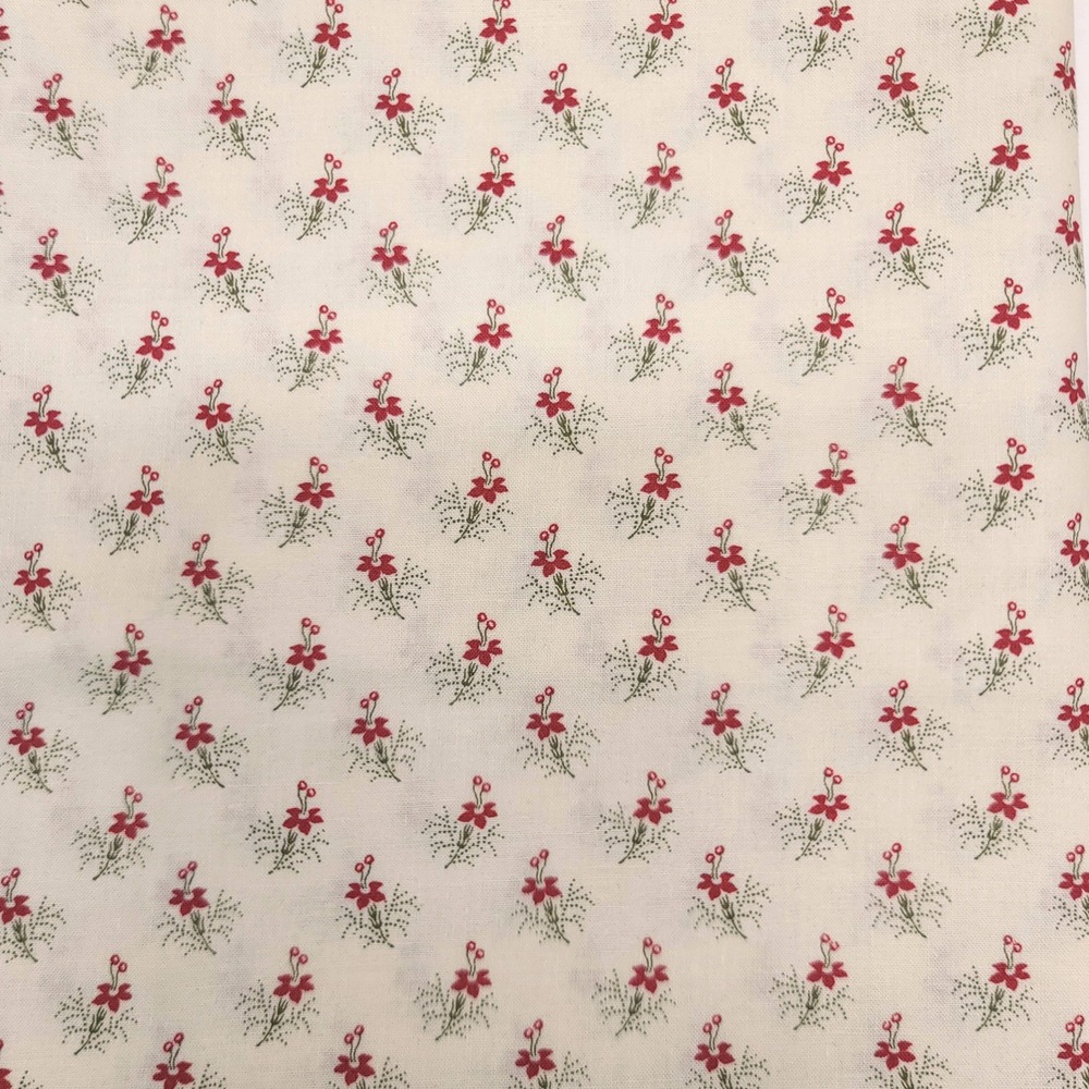 1-1/8yd Moda Poinsettia Plaza 3 Sisters Cream/Red Floral Cotton Fabric  44297